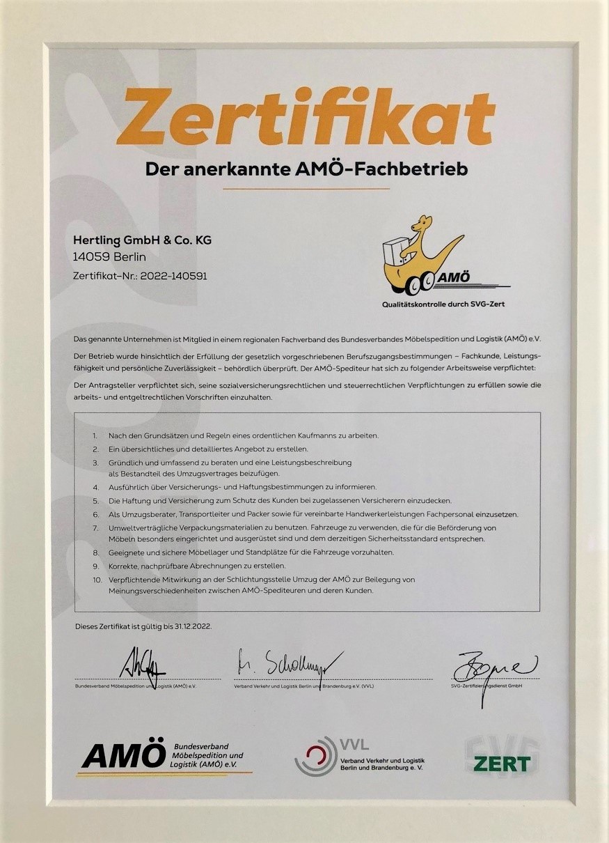 HERTLING Amö Zertifikat